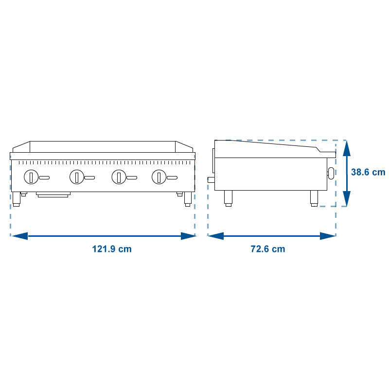 PLANCHA A GAS 4 QUEMADORES COOKRITE ACERO INOX. 430