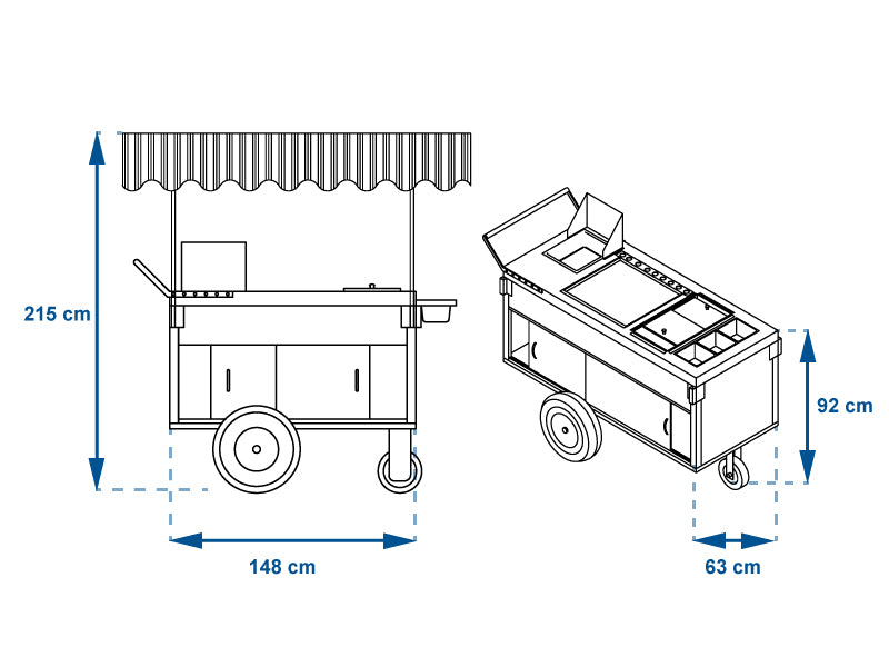 CARRO HOT DOGS 1.80 X .70 X .90 GALVANIZADO ROTULADO