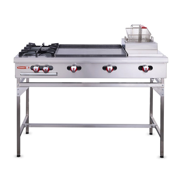 ESTUFA GAS MULTIPLE TORREY LINEA JR PLANCHA, 2 QUEMADORES Y FREIDOR
